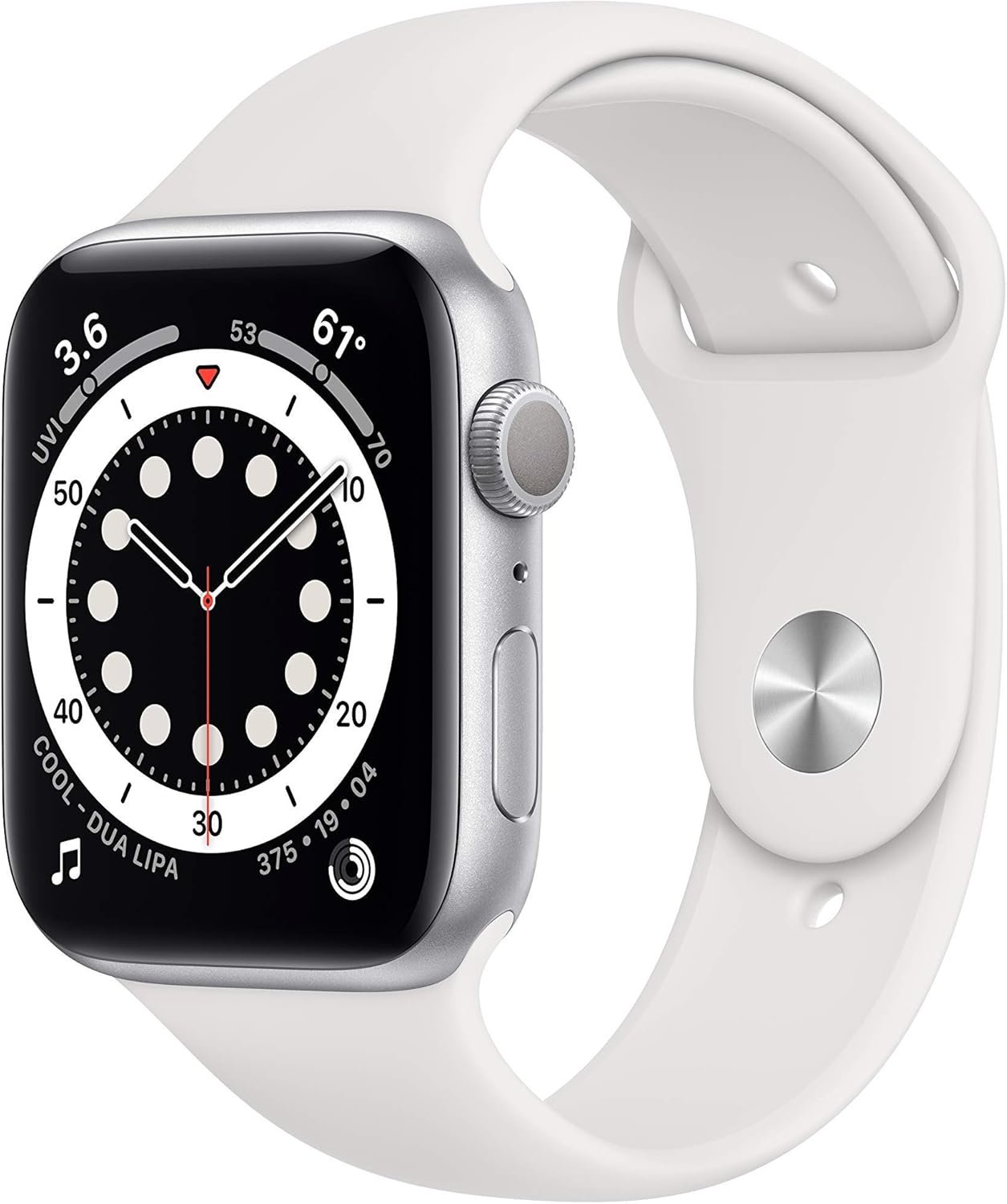 Apple Watch Collection 6 (GPS, 44mm) – Silver Aluminum Case with White Sport Band (Renewed) Apple Watch Collection 6 (GPS, 44mm) – Silver Aluminum Case with White Sport Band (Renewed)