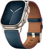 Easuny Leather-based Band Appropriate with Apple Watch Extremely 2 Bands for Males 49mm 46mm 45mm 44mm 42mm, High Grain Real Leather-based Strap for iWatch Extremely Sequence 10 9 8 7 6 5 4 SE2 SE Blue